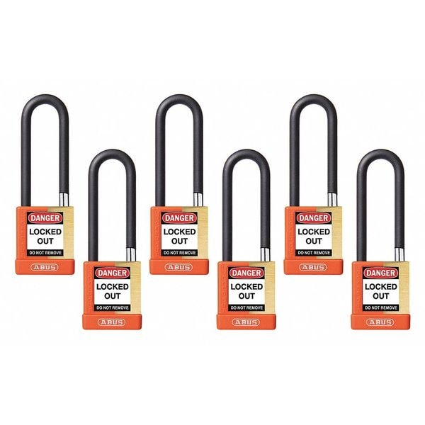 Abus Keyed Padlock, Open, Rectangular Steel Body, Hardened Steel Shackle, 3/4 in W, 6 PK - 20119
