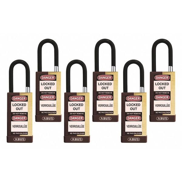 Abus Keyed Padlock, Open, Rectangular Steel Body, Hardened Steel Shackle, 3/4 in W, 6 PK - 20131