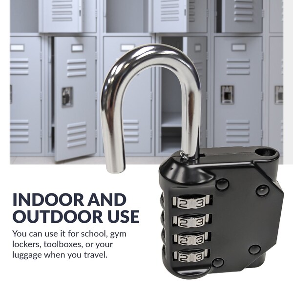 Newhouse Hardware Combination Padlock, Number of Dials 4, Customizable 4-Digit Lock Combo, Black - NHH-NUMLK-BLK