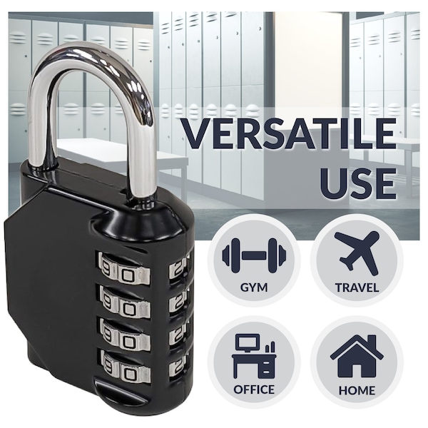 Newhouse Hardware Combination Padlock, Number of Dials 4, Customizable 4-Digit Lock Combo, Black - NHH-NUMLK-BLK