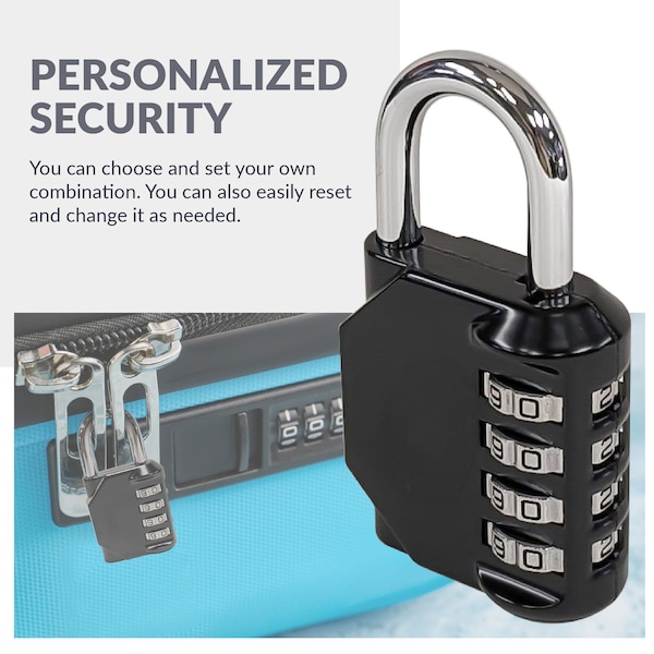 Newhouse Hardware Combination Padlock, Number of Dials 4, Customizable 4-Digit Lock Combo, Black - NHH-NUMLK-BLK