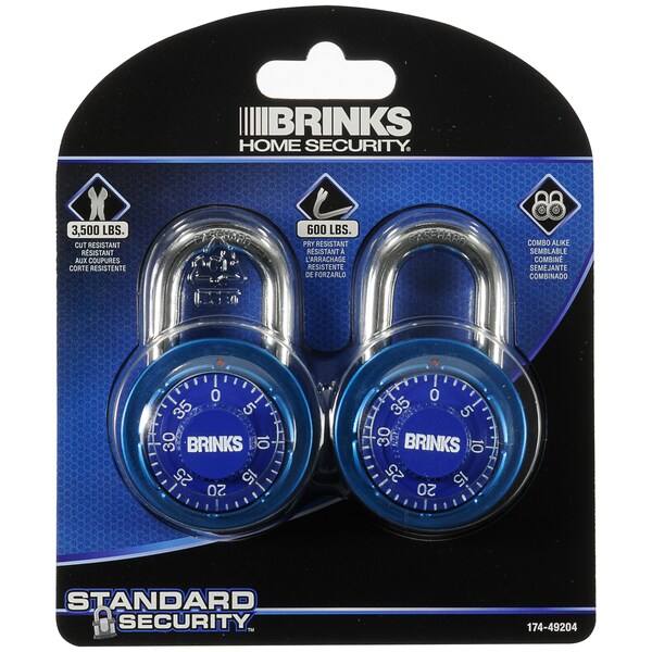 Brinks Combination Padlock, Steel, 48mm 2 Pk Combo'd Alike - 174-49204
