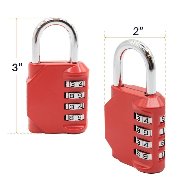 Newhouse Hardware Combination Padlock, Number of Dials 4, Customizable 4-Digit Lock Combo, Red - NHH-NUMLK-RD