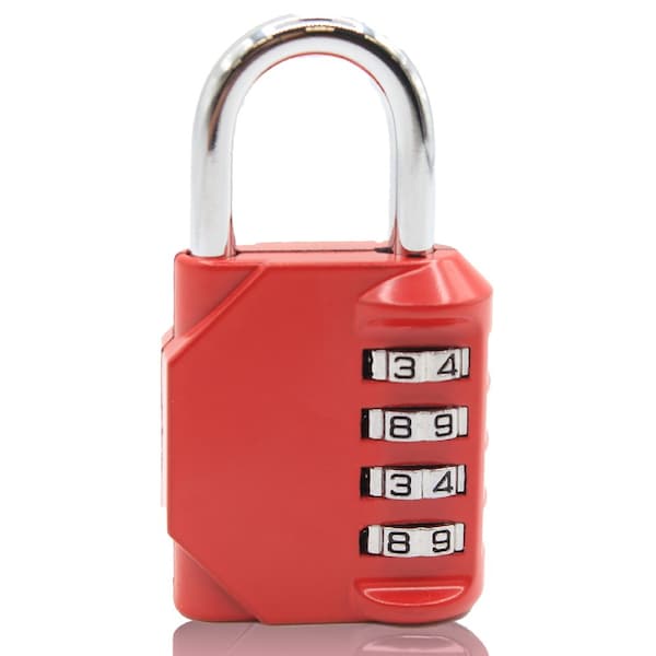 Newhouse Hardware Combination Padlock, Number of Dials 4, Customizable 4-Digit Lock Combo, Red - NHH-NUMLK-RD