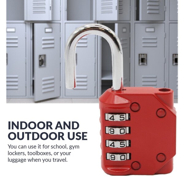 Newhouse Hardware Combination Padlock, Number of Dials 4, Customizable 4-Digit Lock Combo, Red - NHH-NUMLK-RD