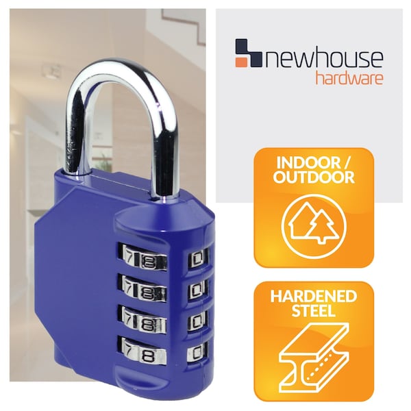 Newhouse Hardware 4-Digit Waterproof Combination Lock, Steel, Blue - NHH-NUMLK-BLU