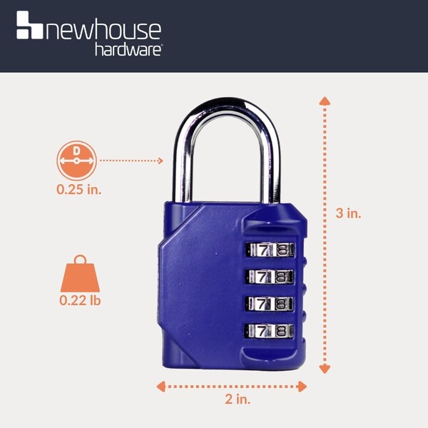 Newhouse Hardware 4-Digit Waterproof Combination Lock, Steel, Blue - NHH-NUMLK-BLU
