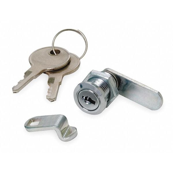 Zoro Select Pin Tumbler Keyed Cam Lock, Chrome, 19/64 in For Door Thickness, 2 Number of Keys, Alike Key Type - 1XRY4