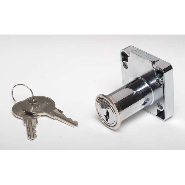 Zoro Select Cabinet and Drawer Dead Bolt Locks, Chrome, 7/8" For Door Thickness, 2 Number of Keys - 1XRX9