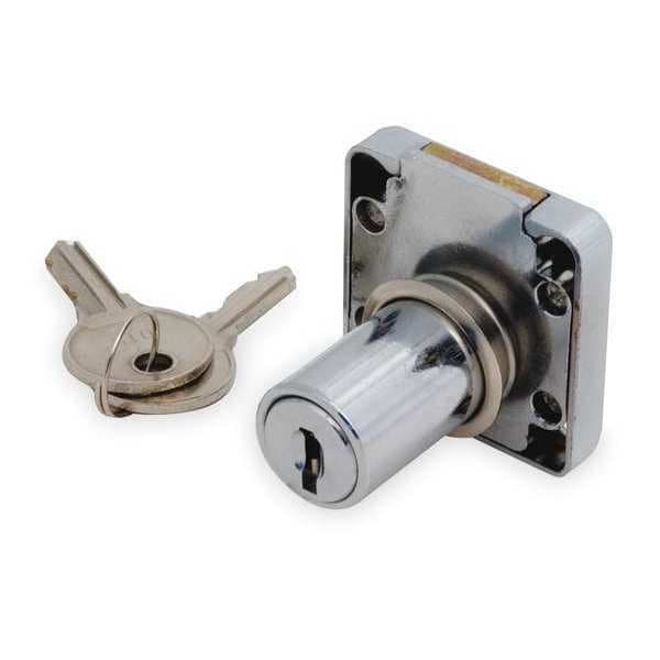 Zoro Select Cabinet and Drawer Dead Bolt Locks, Chrome, 7/8" For Door Thickness, 2 Number of Keys - 1XRX9