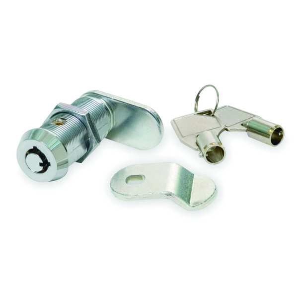 Zoro Select Pin Tumbler Keyed Cam Lock, Chrome, 5/8 in For Door Thickness, 2 Number of Keys, Alike Key Type - 1XRZ6