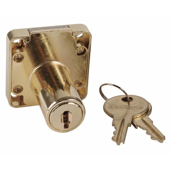 Zoro Select Cabinet and Drawer Dead Bolt Locks, Brass, 1-1/4" For Door Thickness, 2 Number of Keys - 1XRY3
