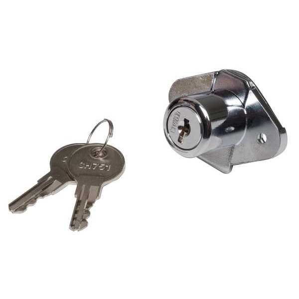 Zoro Select Cabinet and Drawer Dead Bolt Locks, Chrome, 7/8" For Door Thickness, 2 Number of Keys - 1XRX3