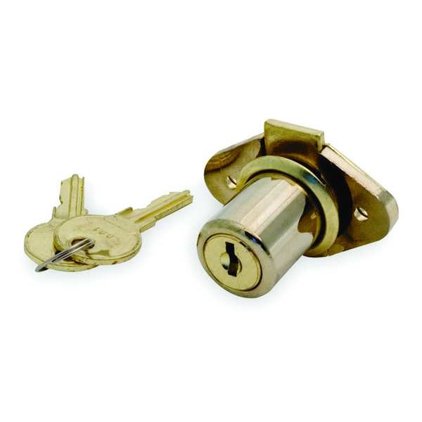 Zoro Select Cabinet and Drawer Dead Bolt Locks, Brass, 1-3/8" For Door Thickness, 2 Number of Keys - 1XRX8