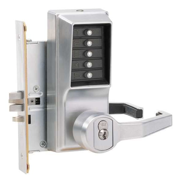 Simplex Mechanical Push Button Lockset, Satin Chrome, 1-3/8" to 2-1/4" For Door Thickness, 5 Number of Keys - LR8146B26D41