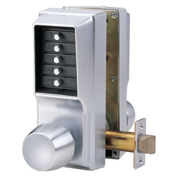 Simplex Mechanical Push Button Lockset, Satin Chrome, 1-3/4" to 2-1/4" For Door Thickness, 5 Number of Keys - EE11/1126D41