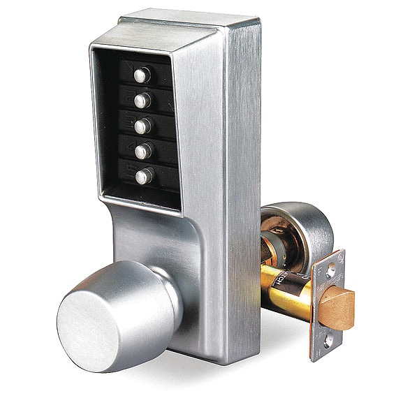 Simplex Mechanical Push Button Lockset, Satin Chrome, 1-3/8" to 2-1/4" For Door Thickness, 5 Number of Keys - 101226D41