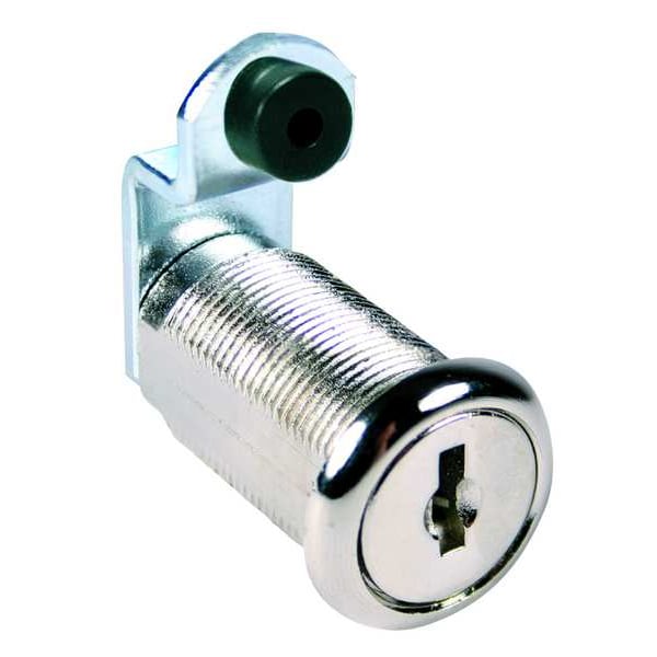 Compx National Disc Tumbler Keyed Cam Lock, Bright Nickel, 1 1/8 in For Door Thickness, 2 Number of Keys - C8055-C415A-14A