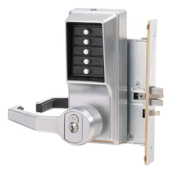 Simplex Mechanical Push Button Lockset, Satin Chrome, 1-3/4" to 2-1/4" For Door Thickness, 5 Number of Keys - L8146B26D41