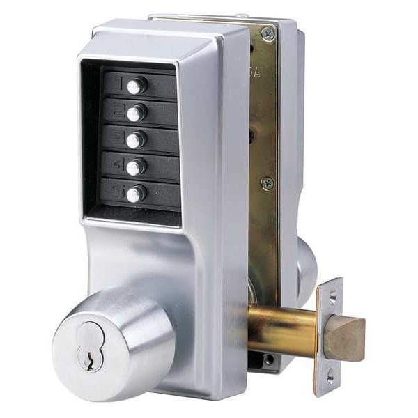 Simplex Mechanical Push Button Lockset, Satin Chrome, 1-3/4" to 2-1/4" For Door Thickness, 5 Number of Keys - EE21B/EE21B26D41