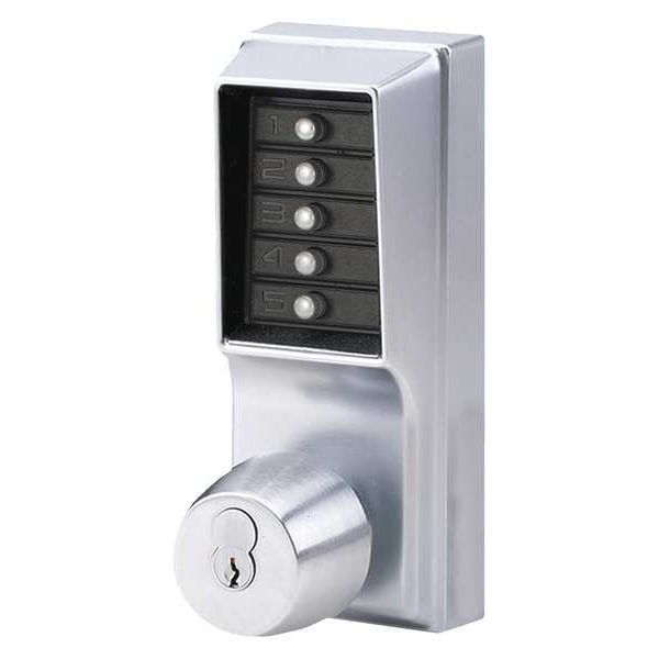 Simplex Mechanical Push Button Lockset, Satin Chrome, 1-3/8" to 2-1/4" For Door Thickness, 5 Number of Keys - 1021M26D41
