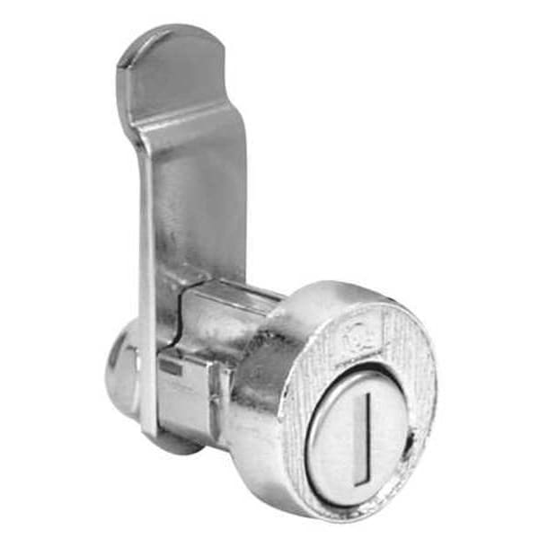 Compx National Pin Tumbler Keyed Cam Lock, Bright Nickel, 1/16 in For Door Thickness, 2 Number of Keys - C8735