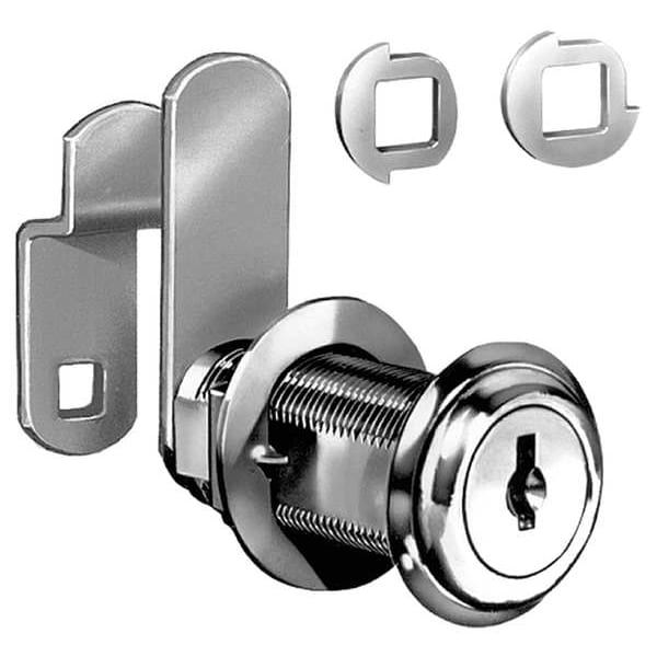 Compx National Disc Tumbler Keyed Cam Lock, Bright Nickel, 1 7/16 in For Door Thickness, 2 Number of Keys - C8060-MKKD-14A