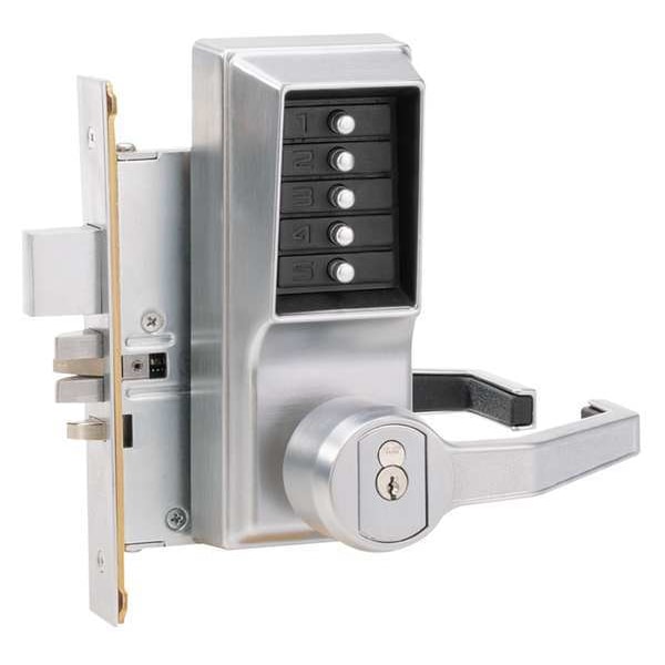 Simplex Mechanical Push Button Lockset, Satin Chrome, 1-3/4" to 2-1/4" For Door Thickness, 5 Number of Keys - RR8148B26D41