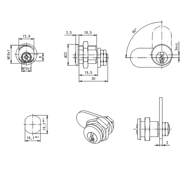 Richelieu 34 in 191 mm Cam Lock for max 1932 in 15 mm Panel Thickness  Chrome - 225080140