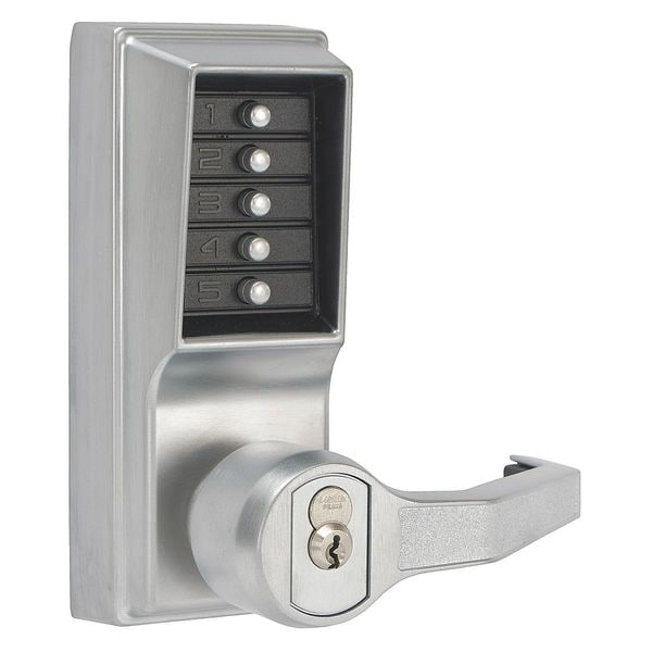 Simplex Mechanical Push Button Lockset, Satin Chrome, 1-3/8" to 2-1/4" For Door Thickness, 5 Number of Keys - LR1041B26D41