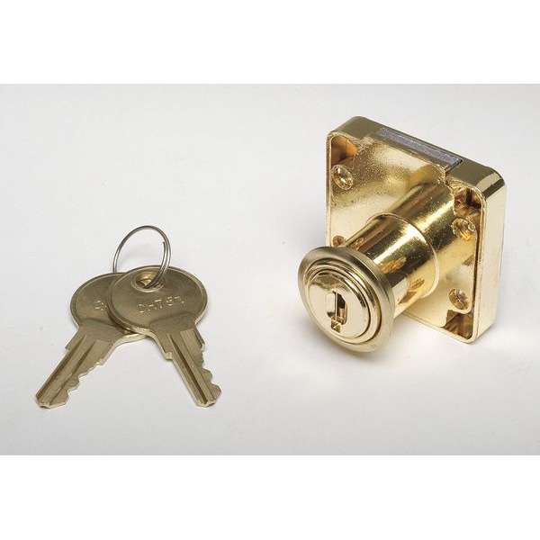 Zoro Select Cabinet and Drawer Dead Bolt Locks, Brass, 7/8" For Door Thickness, 2 Number of Keys, Alike Key Type - 1XRY2
