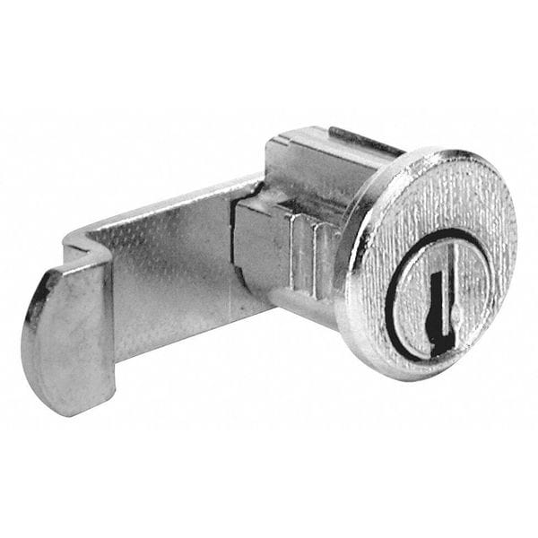 Compx National Pin Tumbler Keyed Cam Lock, Bright Nickel, 1/4 in For Door Thickness, 2 Number of Keys - C8714