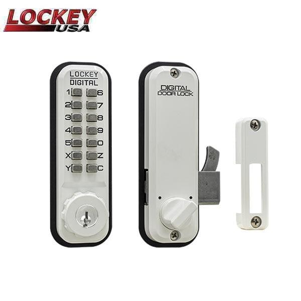 Lockey 2500 Mechanical Keypad Keyless Hook Bolt - for Sliding Glass Doors - w/ Key Override - Bright - LK-2500-KO-BB