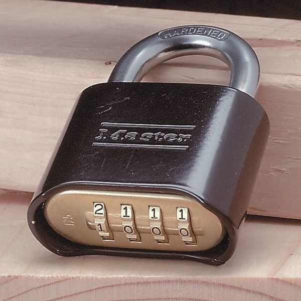 Master Lock Combination Padlock, Body Thickness 1 in, Number of Dials 4, Lock Body Color Black, Gold Bottom - 178D