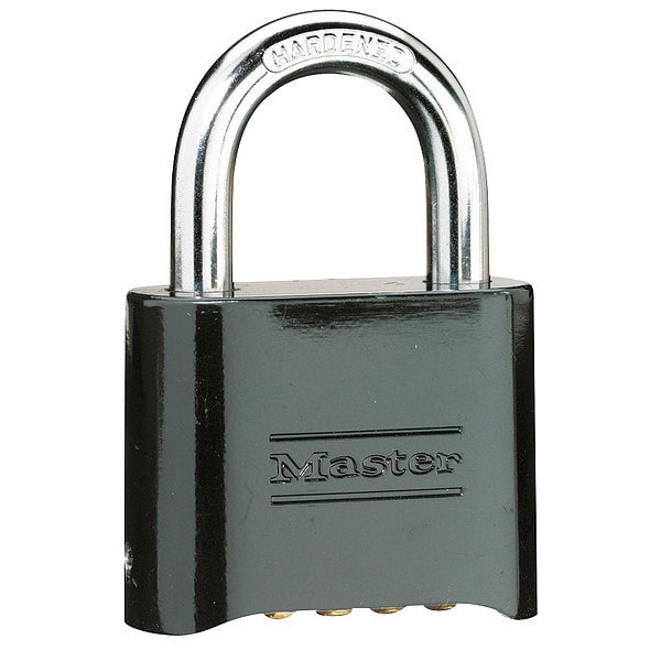 Master Lock Combination Padlock, Body Thickness 1 in, Number of Dials 4, Lock Body Color Black, Gold Bottom - 178D