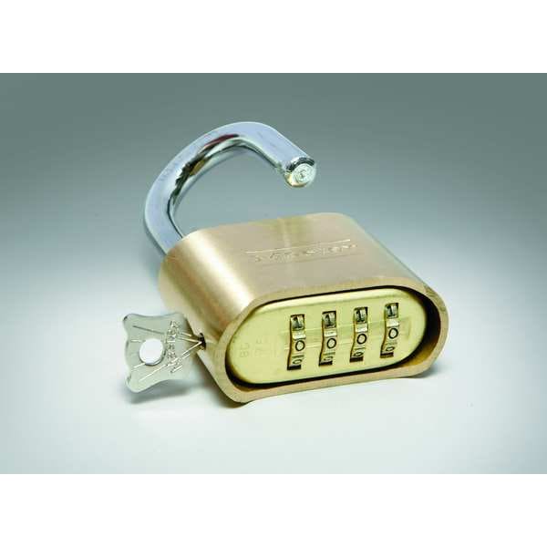 Master Lock Combination Padlock, Body Height 1 1/2 in, Body Material Brass, 4 Dials - 175
