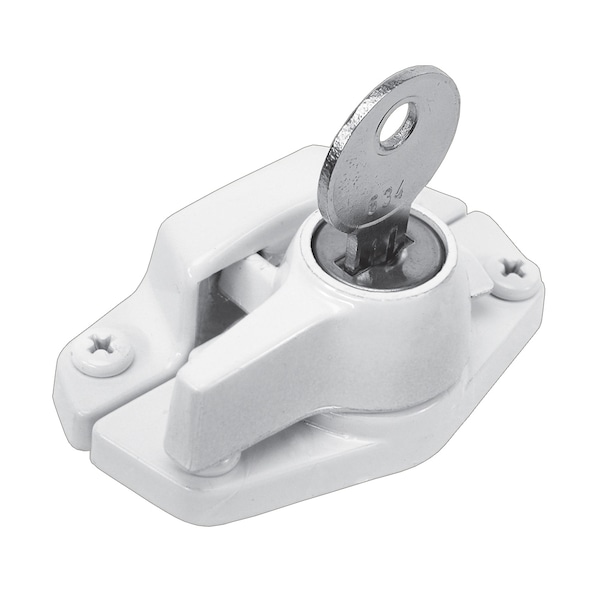 Prime-Line Keyed Child-Proof Sash Lock, 2 in. Hole Centers, Diecast Zinc, Painted White Single Pack - F 2646