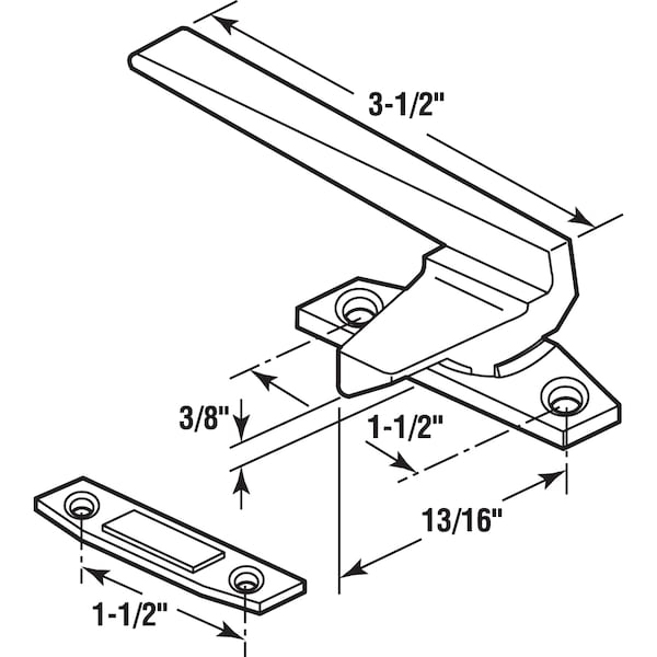 Prime-Line Left-Handed, Aluminum, Casement Locking Handle with Offset Base Single Pack - H 3596