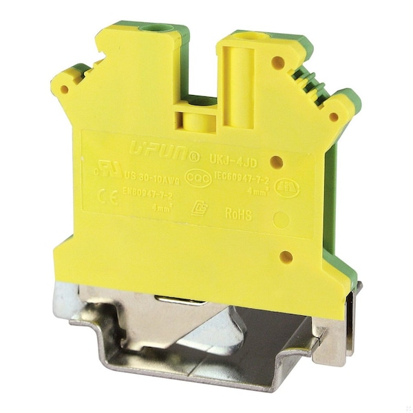 Bloque de terminales de tierra para riel DIN con abrazadera de tornillo, 26-10 AWG, comparar con USLKG5, 80 piezas - ASIUSLKG5