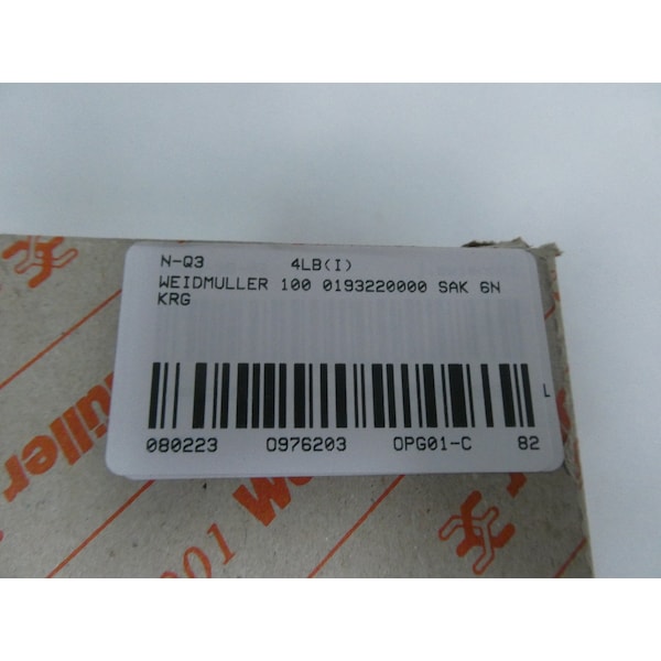 BLOQUE DE TERMINAL Y CONTACTO Weidmuller, 100 piezas - 0193220000 SAK 6N KRG