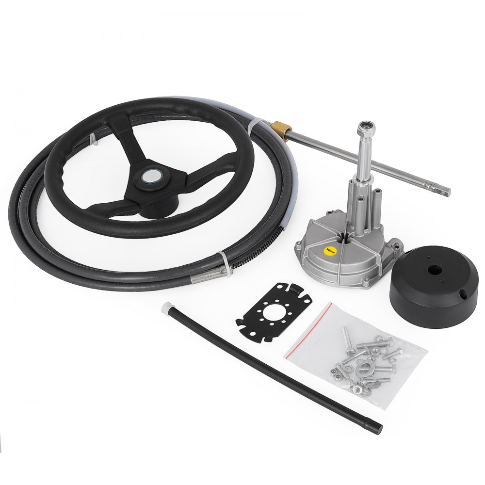 VEVOR Outboard Steering System 14' Outboard Steering Kit 14 Feet Boat Steering Cable with 13" Wheel Durable Marine - XWYYFXB14YCDFXP01V0