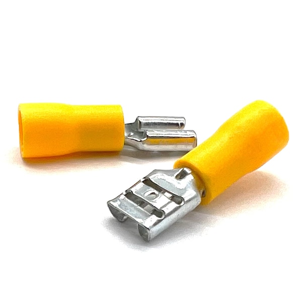 50 Piezas de Conectores de Engarce Hembra de Pala de PVC/Vinilo Amarillo, AWG 12-10, 50PK - EL-1210-FSPADE-VY-50