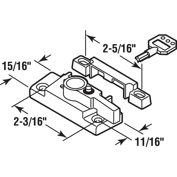 Prime-Line Keyed Child-Proof Sash Lock, 2-3/16 in. Hole Centers, Diecast Zinc, Painted White Single Pack - F 2624