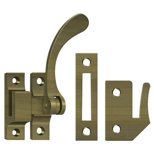 Deltana Window Lock, Casement Fastener, Reversible, 4-1/2" Antique Brass - CF450U5