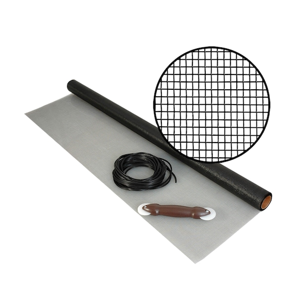 Phifer Fiberglass Screening Kit with 014x100' Spline, Roller and 48 x 25' Screen, Charcoal, One Roll - 3022176