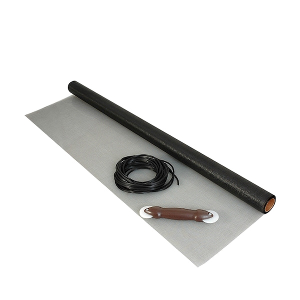 Phifer Fiberglass Insect Screen Kit w60'x14 Spline, Roller  36x25' Screen, Blk, 18x18 Mesh, One Roll - 3032373