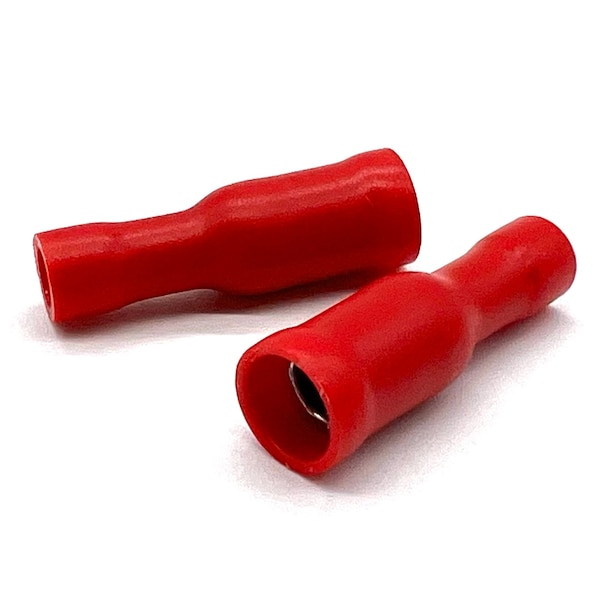 200 piezas de Conectores de Crimpado de Bala Hembra Totalmente Aislados de PVC/Vinilo Rojo, AWG 22-18, 200PK - EL-2218-FBULLET-VR-200