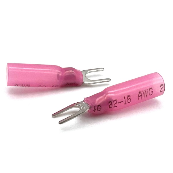 500 piezas de Conectores en Forma de U Rojos termocontraíbles de Grado Marino #8 de Boltsandnuts.Com, AWG 22-16, 500PK - EL-2216-FORK8-HSR-500