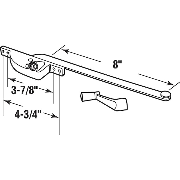 Prime-Line Steel Casement Operator, 8 in. Arm, Teardrop Housing, Aluminum, Left-Handed Single Pack - H 4281