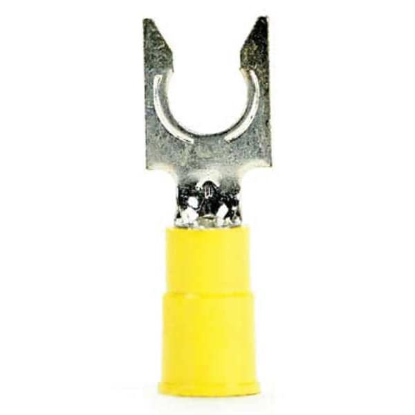 Terminal de horquilla con bloqueo de vinyl de calibre 12-10 AWG, 1/4" de perno, paquete de 500 - MVU10-14FLK